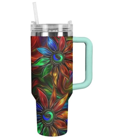 Flower Custom Stanley Quencher 40Oz Stainless Steel Tumbler With Handle