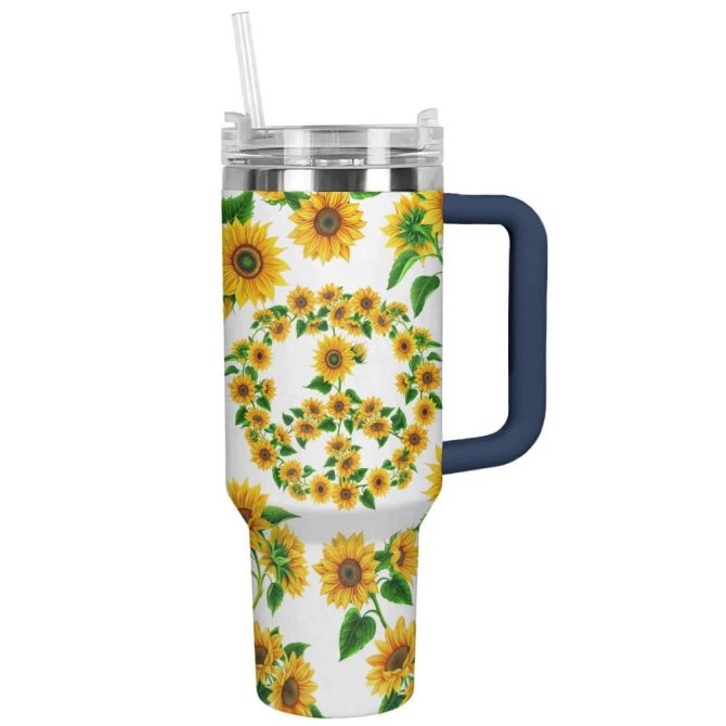 Flower Custom Stanley Quencher 40Oz Stainless Steel Tumbler With Handle
