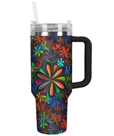 Flower Custom Stanley Quencher 40Oz Stainless Steel Tumbler With Handle