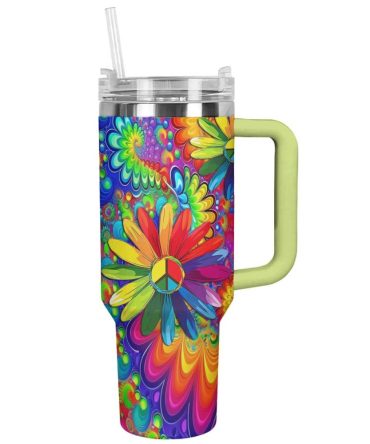 Flower Custom Stanley Quencher 40Oz Stainless Steel Tumbler With Handle