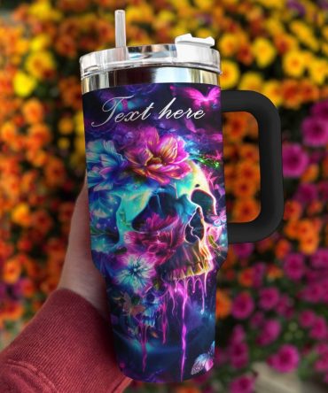 Flower Custom Stanley Quencher 40Oz Stainless Steel Tumbler With Handle