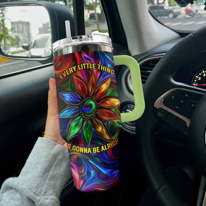 Flower Custom Stanley Quencher 40Oz Stainless Steel Tumbler With Handle - Image 2