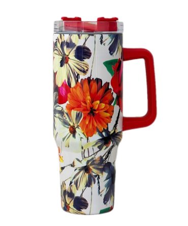 Flower Custom Stanley Quencher 40Oz Stainless Steel Tumbler With Handle
