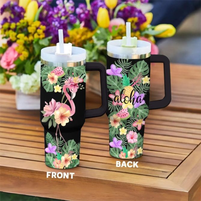 Flower Custom Stanley Quencher 40Oz Stainless Steel Tumbler With Handle - Image 2