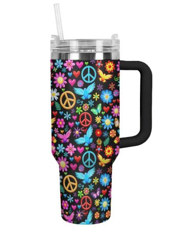 Flower Custom Stanley Quencher 40Oz Stainless Steel Tumbler With Handle
