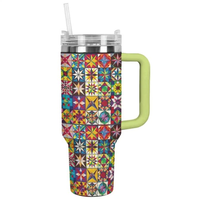 Flower Custom Stanley Quencher 40Oz Stainless Steel Tumbler With Handle