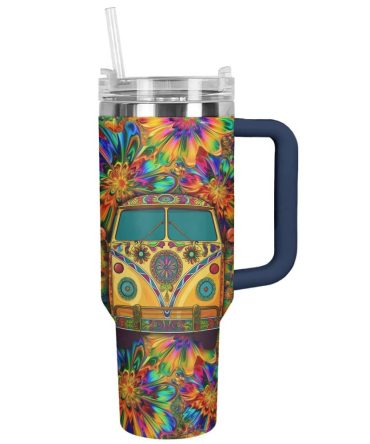 Flower Custom Stanley Quencher 40Oz Stainless Steel Tumbler With Handle