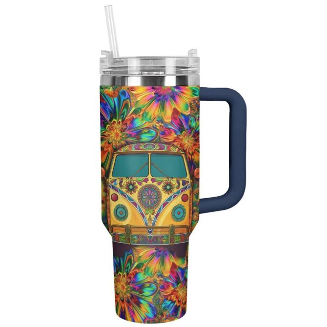 Flower Custom Stanley Quencher 40Oz Stainless Steel Tumbler With Handle