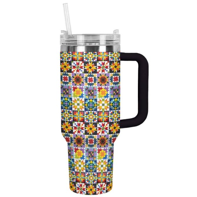 Flower Custom Stanley Quencher 40Oz Stainless Steel Tumbler With Handle