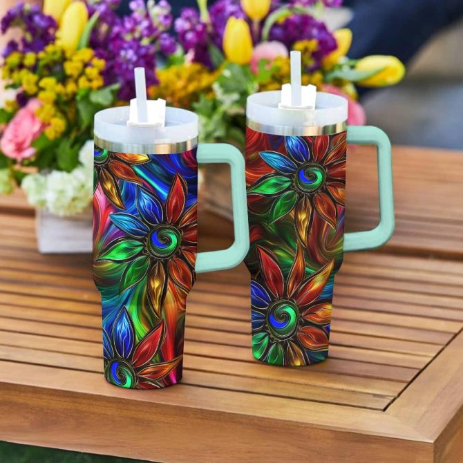 Flower Custom Stanley Quencher 40Oz Stainless Steel Tumbler With Handle - Image 2