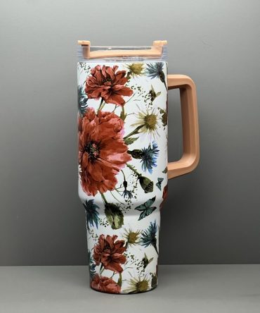 Flower Custom Stanley Quencher 40Oz Stainless Steel Tumbler With Handle