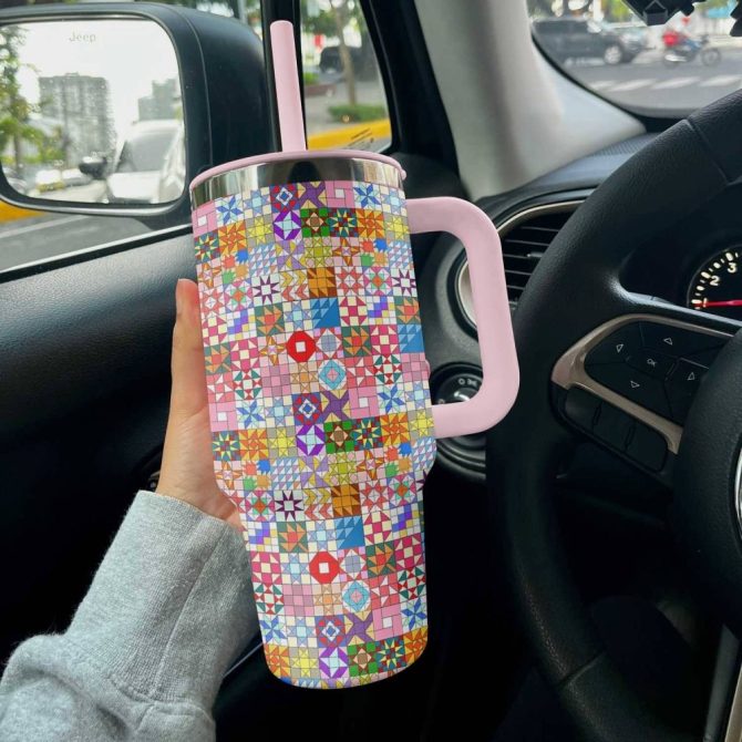 Flower Custom Stanley Quencher 40Oz Stainless Steel Tumbler With Handle
