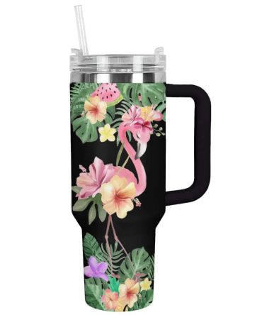 Flower Custom Stanley Quencher 40Oz Stainless Steel Tumbler With Handle