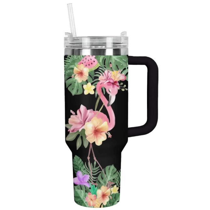Flower Custom Stanley Quencher 40Oz Stainless Steel Tumbler With Handle