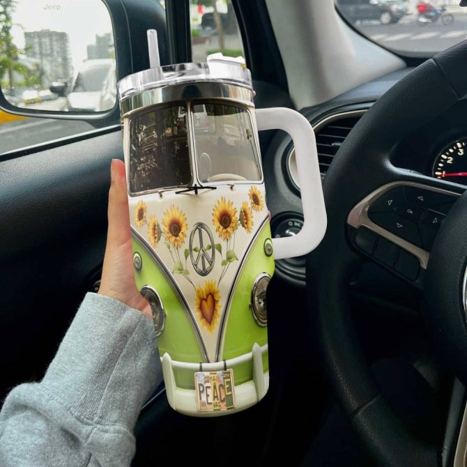 Flower Custom Stanley Quencher 40Oz Stainless Steel Tumbler With Handle