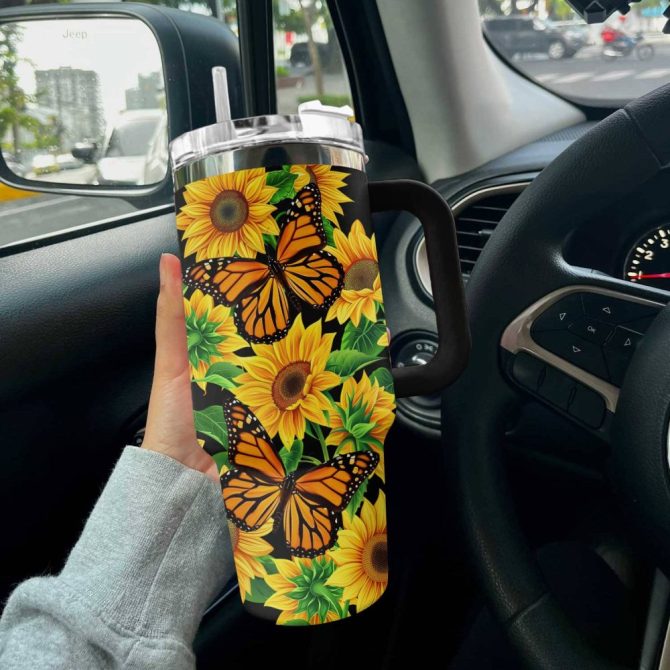 Flower Custom Stanley Quencher 40Oz Stainless Steel Tumbler With Handle - Image 2