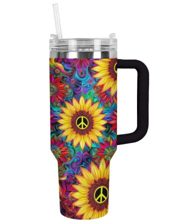 Flower Custom Stanley Quencher 40Oz Stainless Steel Tumbler With Handle
