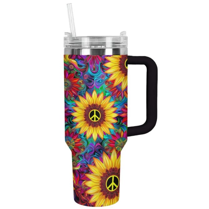 Flower Custom Stanley Quencher 40Oz Stainless Steel Tumbler With Handle