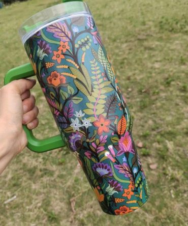 Flower Leaf Custom Stanley Quencher 40Oz Stainless Steel Tumbler With Handle