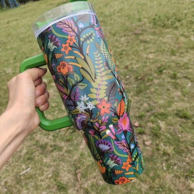 Flower Leaf Custom Stanley Quencher 40Oz Stainless Steel Tumbler With Handle