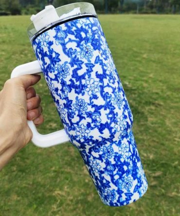 Flower Marble Custom Stanley Quencher 40Oz Stainless Steel Tumbler With Handle