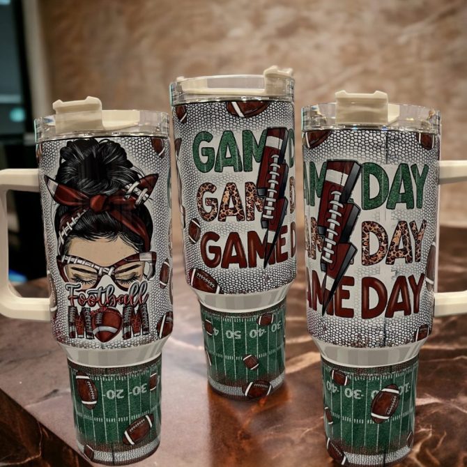 Football Mom Custom Stanley Quencher 40Oz Stainless Steel Tumbler