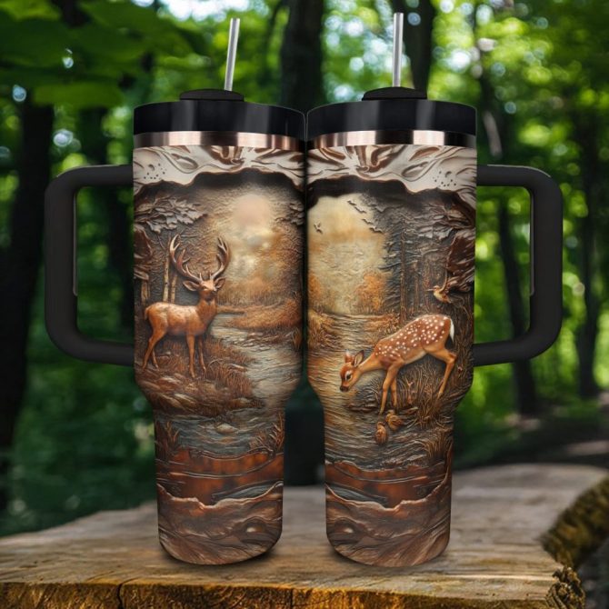 Forest Deer Custom Stanley Quencher 40Oz Stainless Steel Tumbler With Handle - Image 2