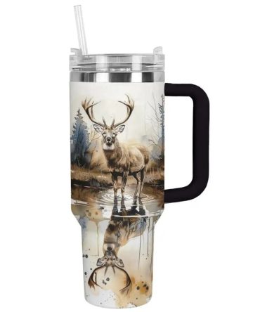 Forest Deer Custom Stanley Quencher 40Oz Stainless Steel Tumbler With Handle