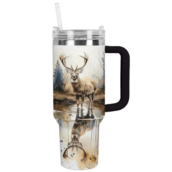 Forest Deer Custom Stanley Quencher 40Oz Stainless Steel Tumbler With Handle