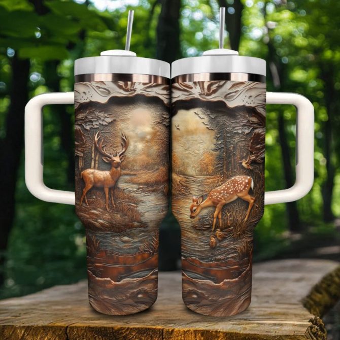 Forest Deer Custom Stanley Quencher 40Oz Stainless Steel Tumbler With Handle - Image 3