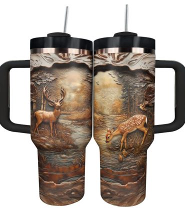 Forest Deer Custom Stanley Quencher 40Oz Stainless Steel Tumbler With Handle