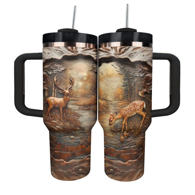 Forest Deer Custom Stanley Quencher 40Oz Stainless Steel Tumbler With Handle