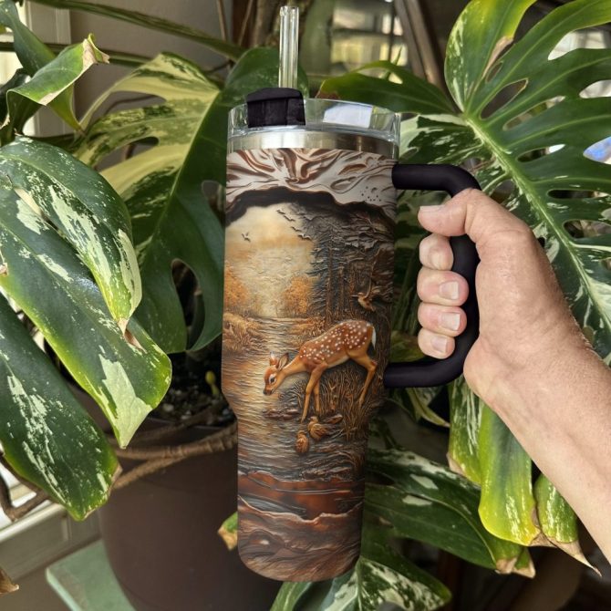 Forest Deer Custom Stanley Quencher 40Oz Stainless Steel Tumbler With Handle - Image 4