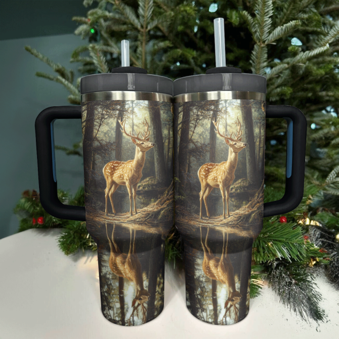 Forest Serenity And Deer Custom Stanley Quencher 40Oz Stainless Steel Tumbler With Handle - Image 3