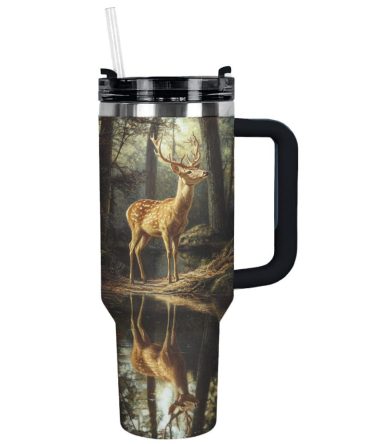 Forest Serenity And Deer Custom Stanley Quencher 40Oz Stainless Steel Tumbler With Handle