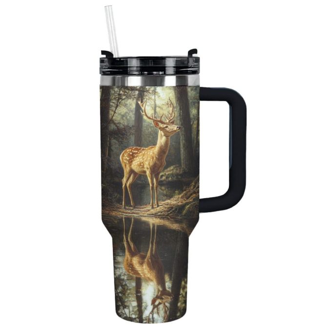 Forest Serenity And Deer Custom Stanley Quencher 40Oz Stainless Steel Tumbler With Handle