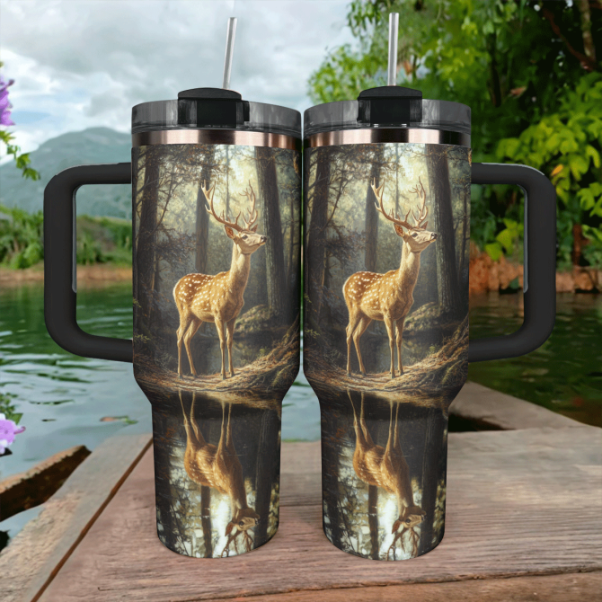 Forest Serenity And Deer Custom Stanley Quencher 40Oz Stainless Steel Tumbler With Handle - Image 2