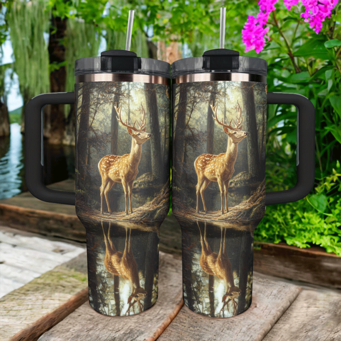 Forest Serenity And Deer Custom Stanley Quencher 40Oz Stainless Steel Tumbler With Handle - Image 4