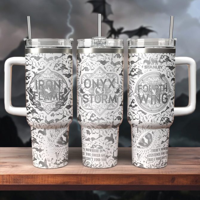 Fourth Wing Iron Flame Onyx Storm Custom Stanley Quencher 40Oz Stainless Steel Tumbler With Handle