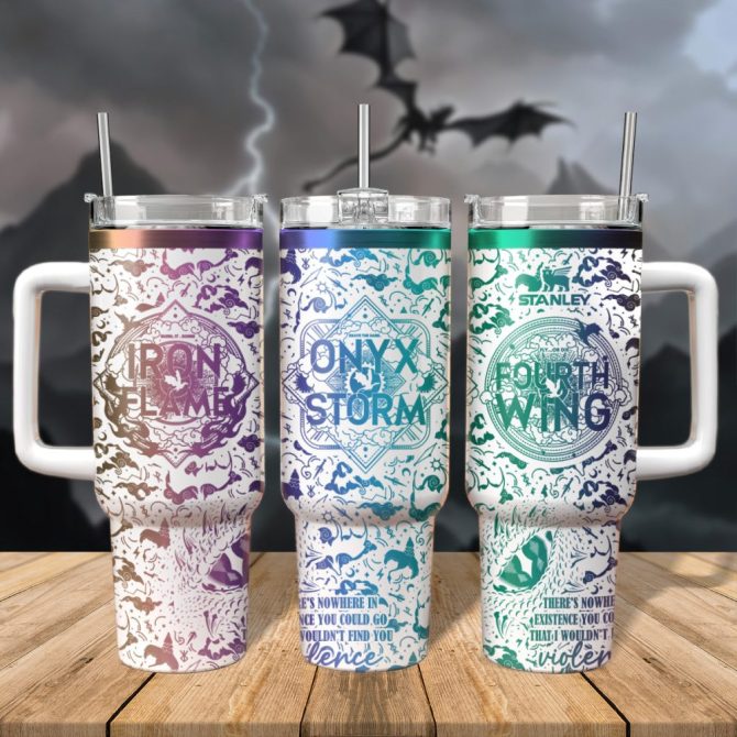 Fourth Wing Iron Flame Onyx Storm Custom Stanley Quencher 40Oz Stainless Steel Tumbler With Handle