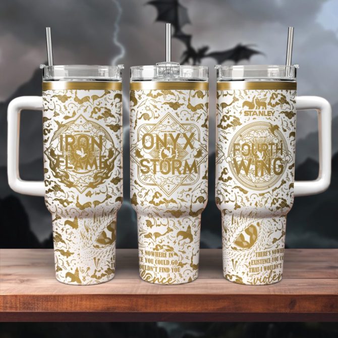 Fourth Wing Iron Flame Onyx Storm Custom Stanley Quencher 40Oz Stainless Steel Tumbler With Handle