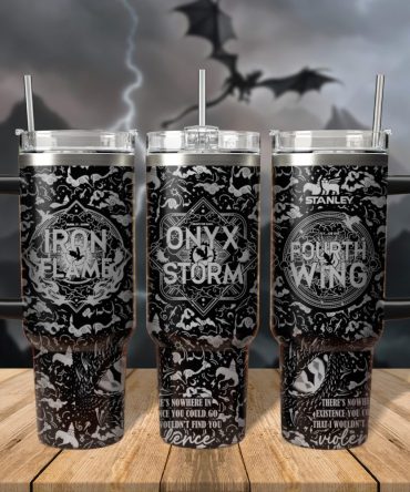 Fourth Wing Iron Flame Onyx Storm Custom Stanley Quencher 40Oz Stainless Steel Tumbler With Handle