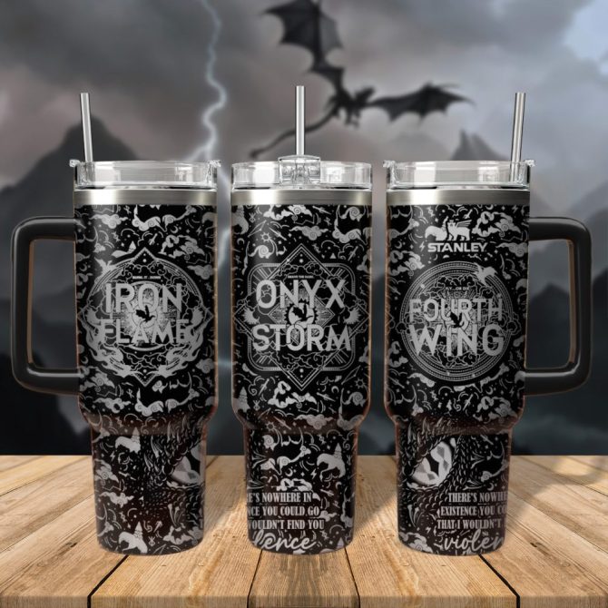 Fourth Wing Iron Flame Onyx Storm Custom Stanley Quencher 40Oz Stainless Steel Tumbler With Handle