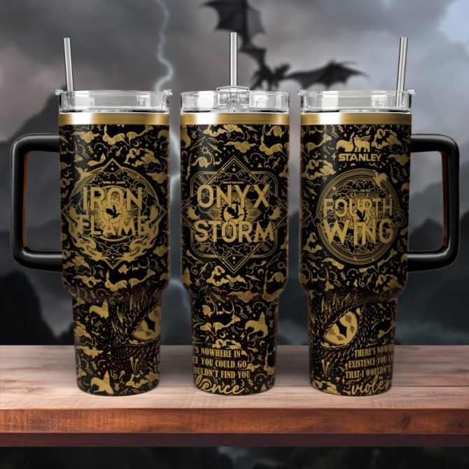Fourth Wing Iron Flame Onyx Storm Custom Stanley Quencher 40Oz Stainless Steel Tumbler With Handle