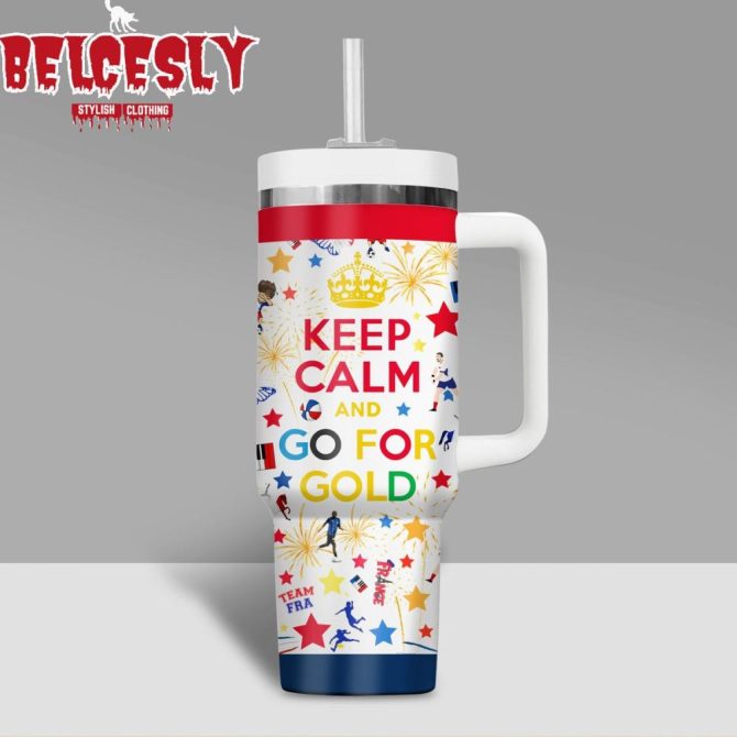 France Olympic 2024 Keep Calm And Go For Gold Custom Stanley Quencher 40Oz Stainless Steel Tumbler With Handle - Image 3