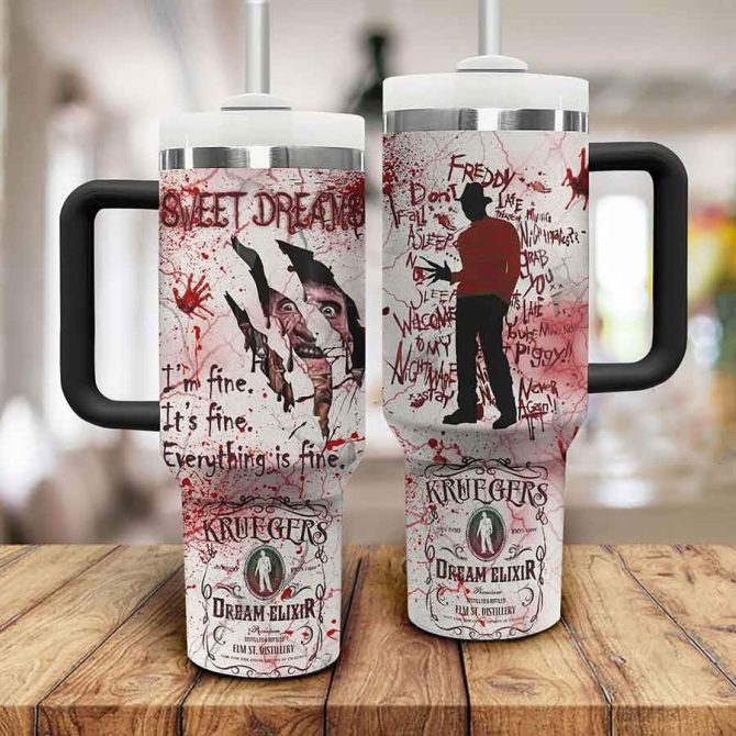 Freddy Krueger Movies Custom Stanley Quencher 40Oz Stainless Steel Tumbler With Handle - Image 2