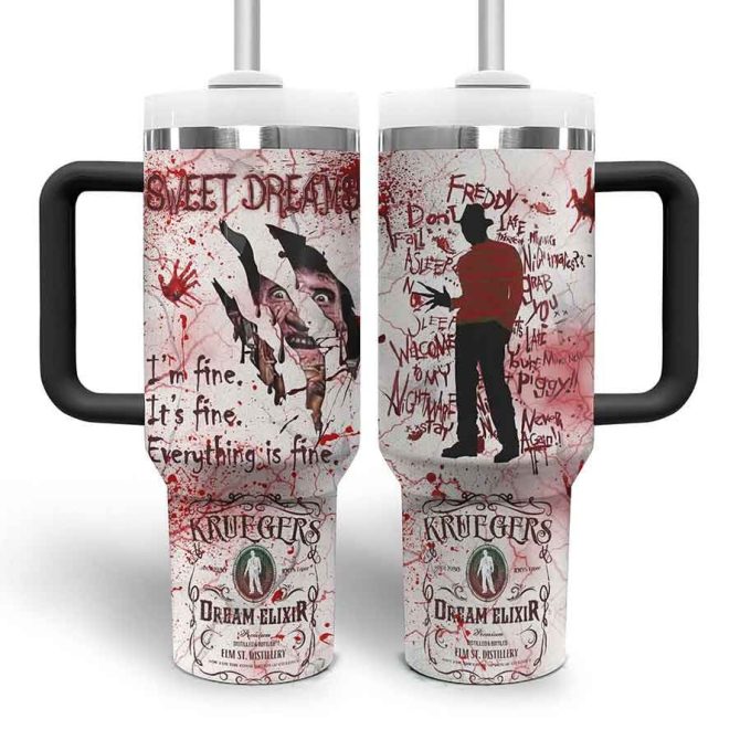 Freddy Krueger Movies Custom Stanley Quencher 40Oz Stainless Steel Tumbler With Handle - Image 3