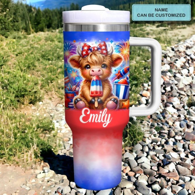 Freedom Frolic Cow Custom Stanley Quencher 40Oz Stainless Steel Tumbler With Handle - Image 2
