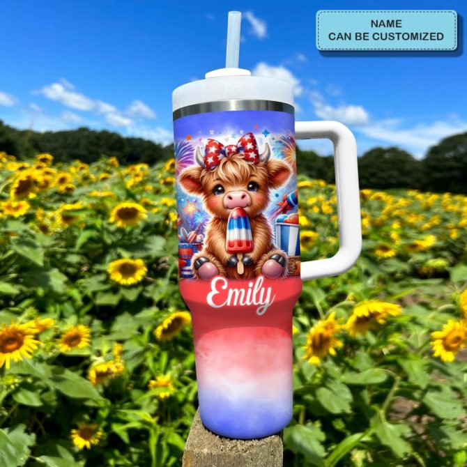 Freedom Frolic Cow Custom Stanley Quencher 40Oz Stainless Steel Tumbler With Handle