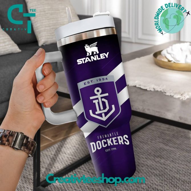 Fremantle Dockers Afl Custom Stanley Quencher 40Oz Stainless Steel Tumbler With Handle